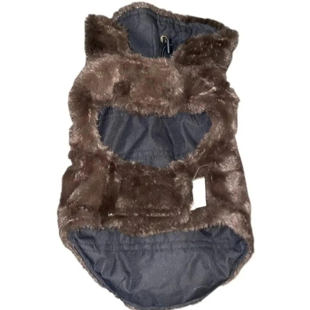 Bed Bath & Beyond Dog Puffer Vest Small Luxury Faux Fur Jacket Reversible Black